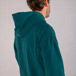 Full body image of Ocean Meets Green men's golf hoodie Wave in pine, showing the back