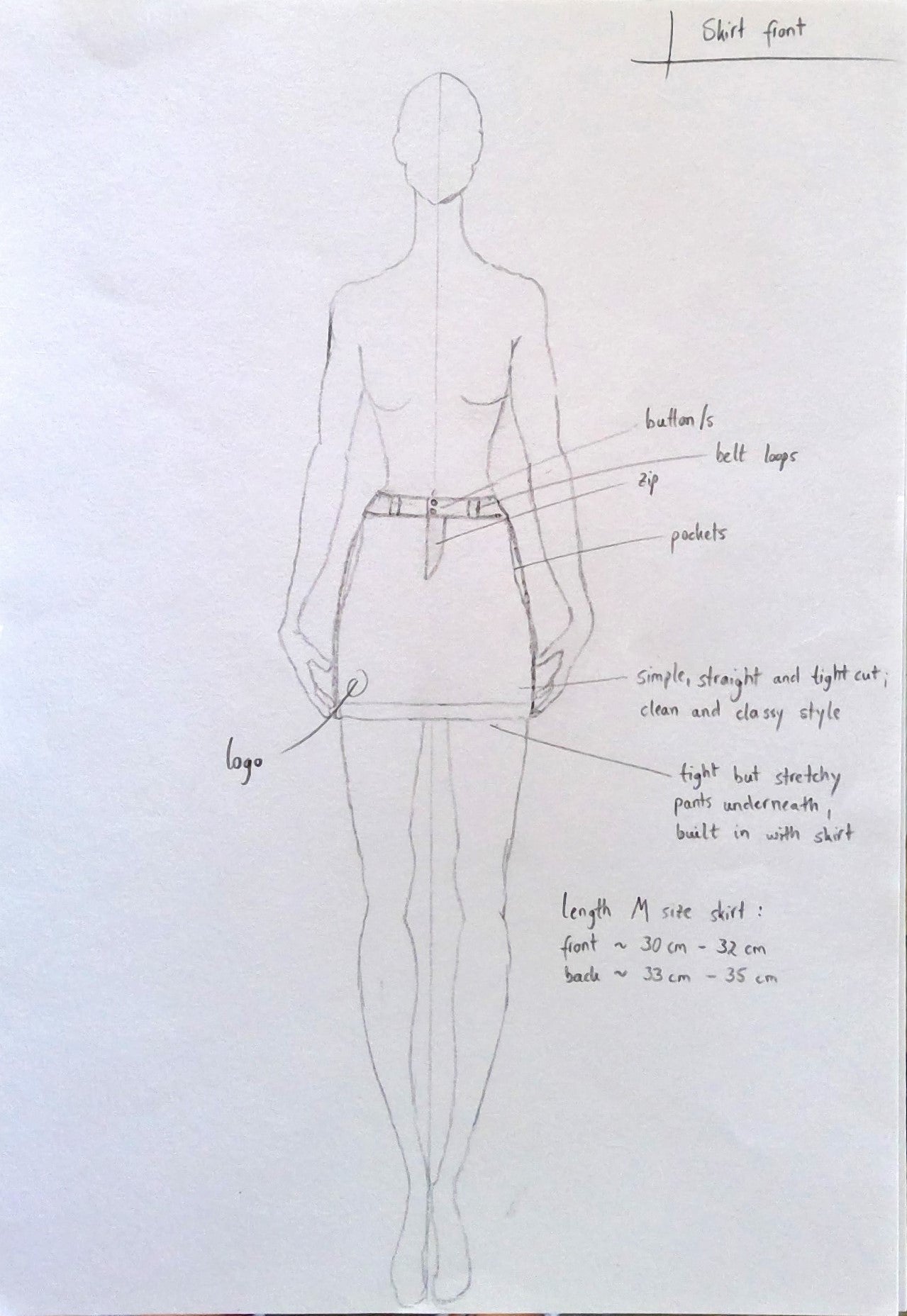 Image of the first sketch of the Ocean Meets Green Tide skirt